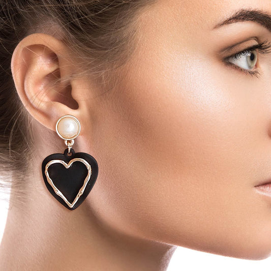 Black Rubber Coated Heart Earrings|1.45 inches - Premium Wholesale Jewelry from Pinktown - Just $9! Shop now at chiquestyles