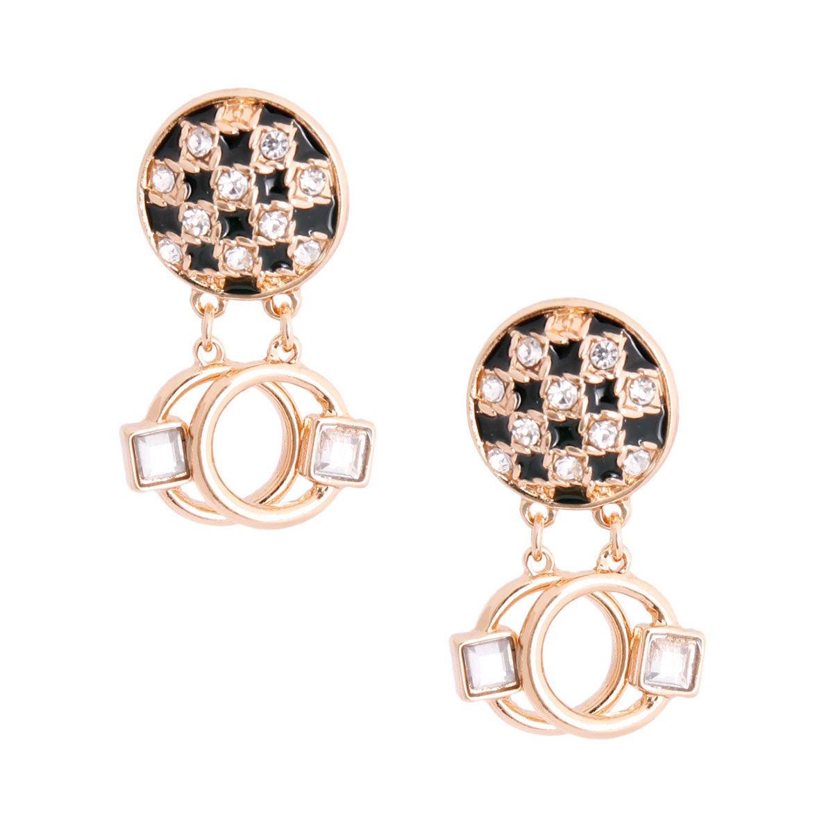 Black Checkerboard Studs|1.5 inches - Premium Wholesale Jewelry from Pinktown - Just $10! Shop now at chiquestyles
