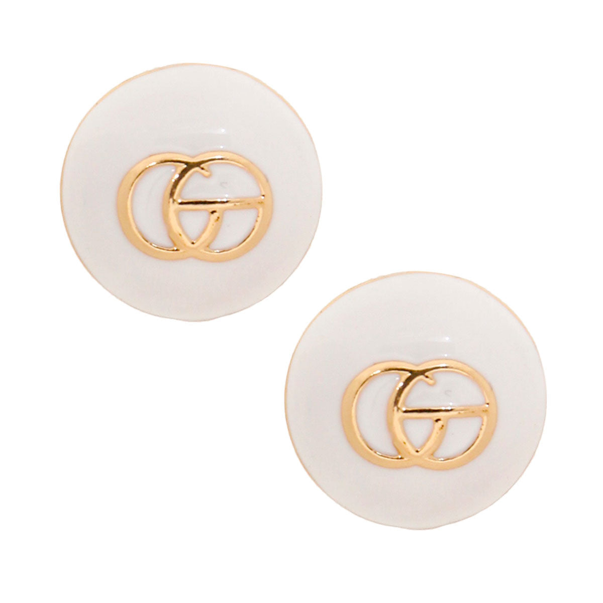 White and Gold Dome Designer Studs|1 inch - Premium Wholesale Jewelry from Pinktown - Just $8! Shop now at chiquestyles