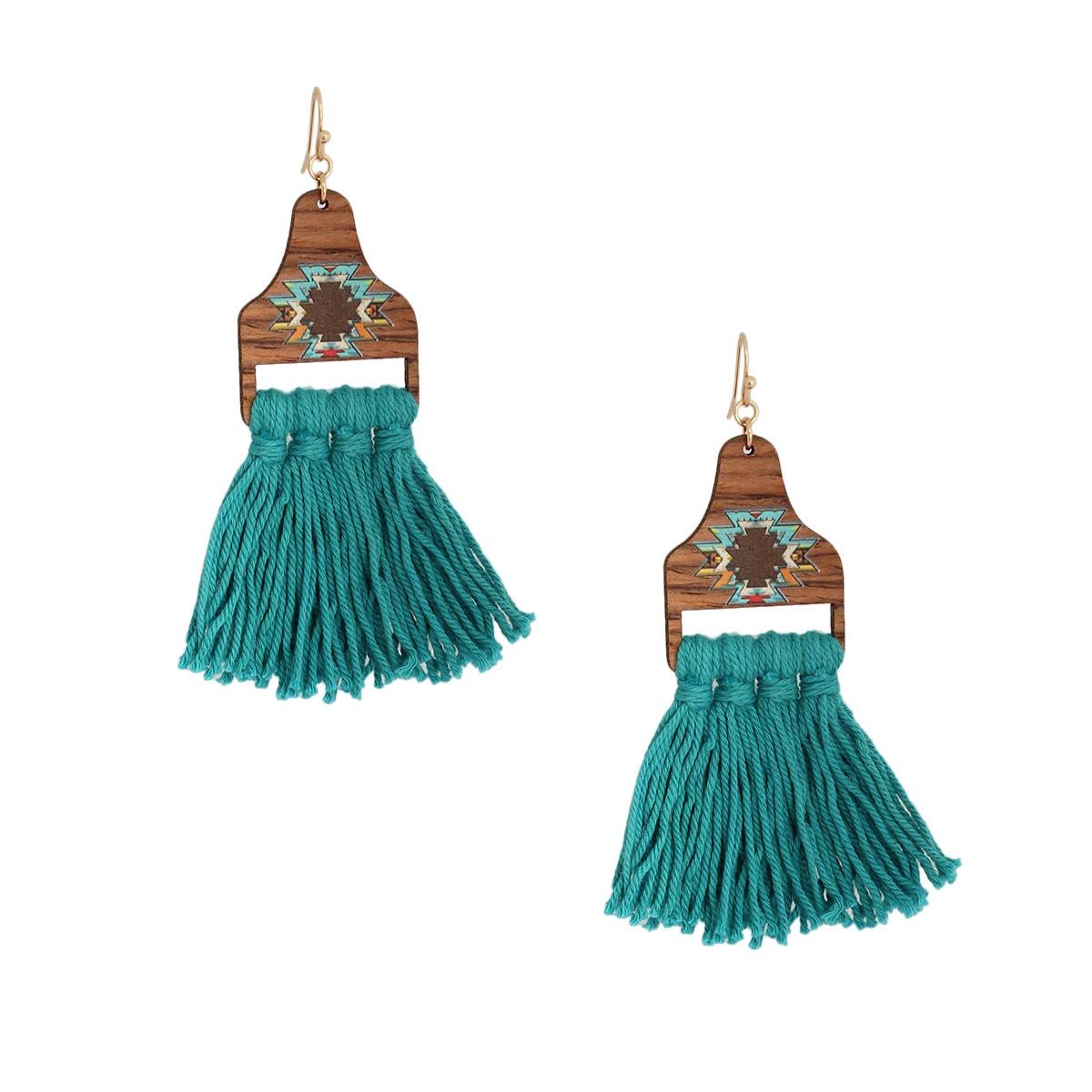 Turquoise Tassel Wooden Earrings|3.25 inches - Premium Wholesale Jewelry from Pinktown - Just $12! Shop now at chiquestyles