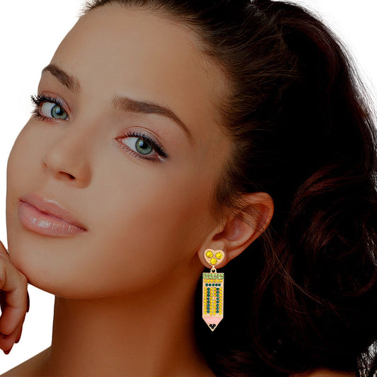 Yellow Stone Pencil Earrings|2.5 inches - Premium Wholesale Jewelry from Pinktown - Just $15! Shop now at chiquestyles