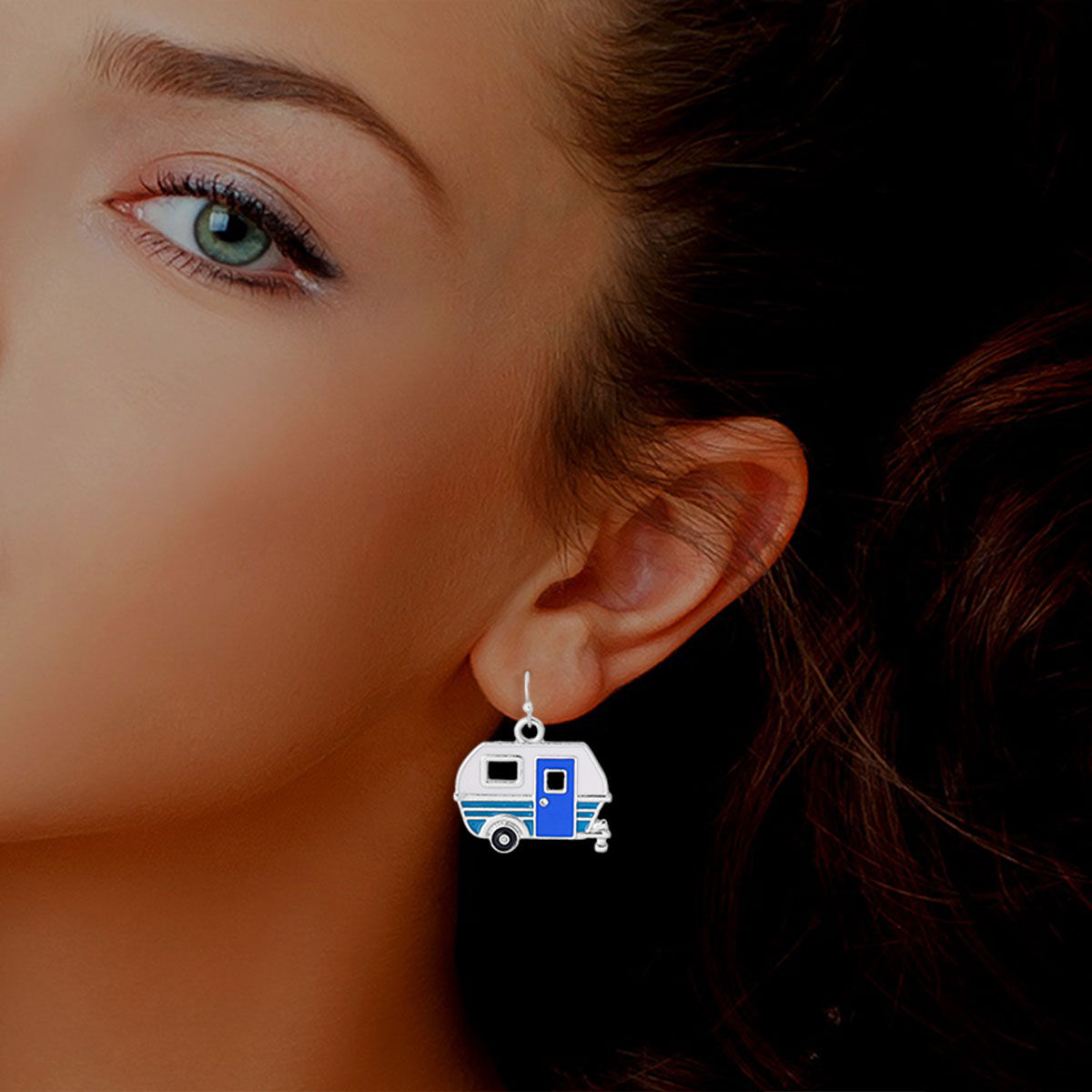Silver and Blue Camper Earrings|1 inch - Premium Wholesale Jewelry from Pinktown - Just $10! Shop now at chiquestyles