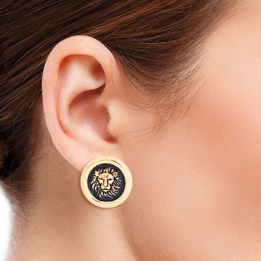 Gold and Black Lion Studs|1 inch - Premium Wholesale Jewelry from Pinktown - Just $9! Shop now at chiquestyles