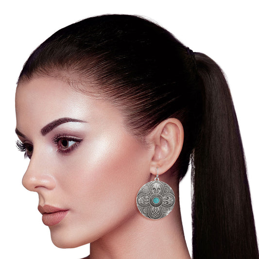 Burnished Silver Engraved Round Earrings|1.75 inches - Premium Wholesale Jewelry from Pinktown - Just $7! Shop now at chiquestyles