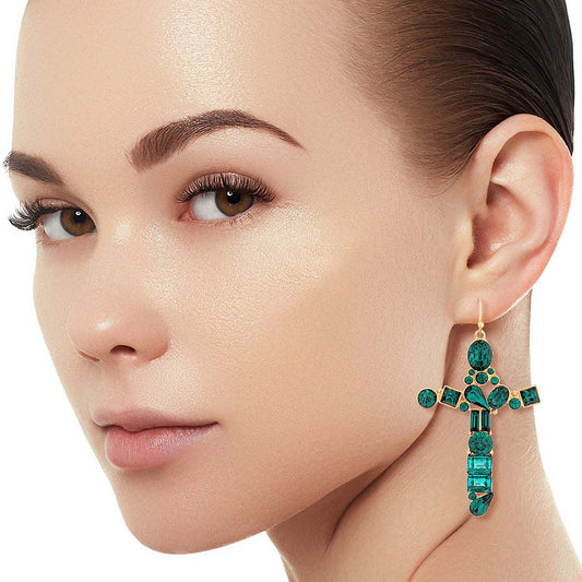 Green Celeb Cross Earrings|2.5 inches - Premium Wholesale Jewelry from Pinktown - Just $10! Shop now at chiquestyles