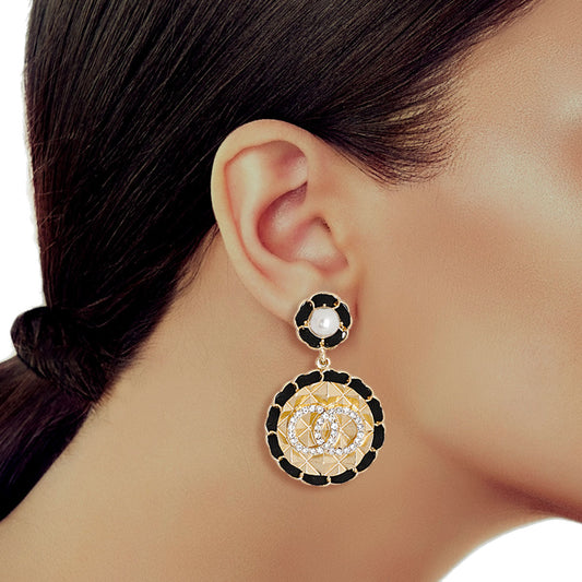 Gold and Black Round Designer Earrings|2 inches - Premium Wholesale Jewelry from Pinktown - Just $9! Shop now at chiquestyles