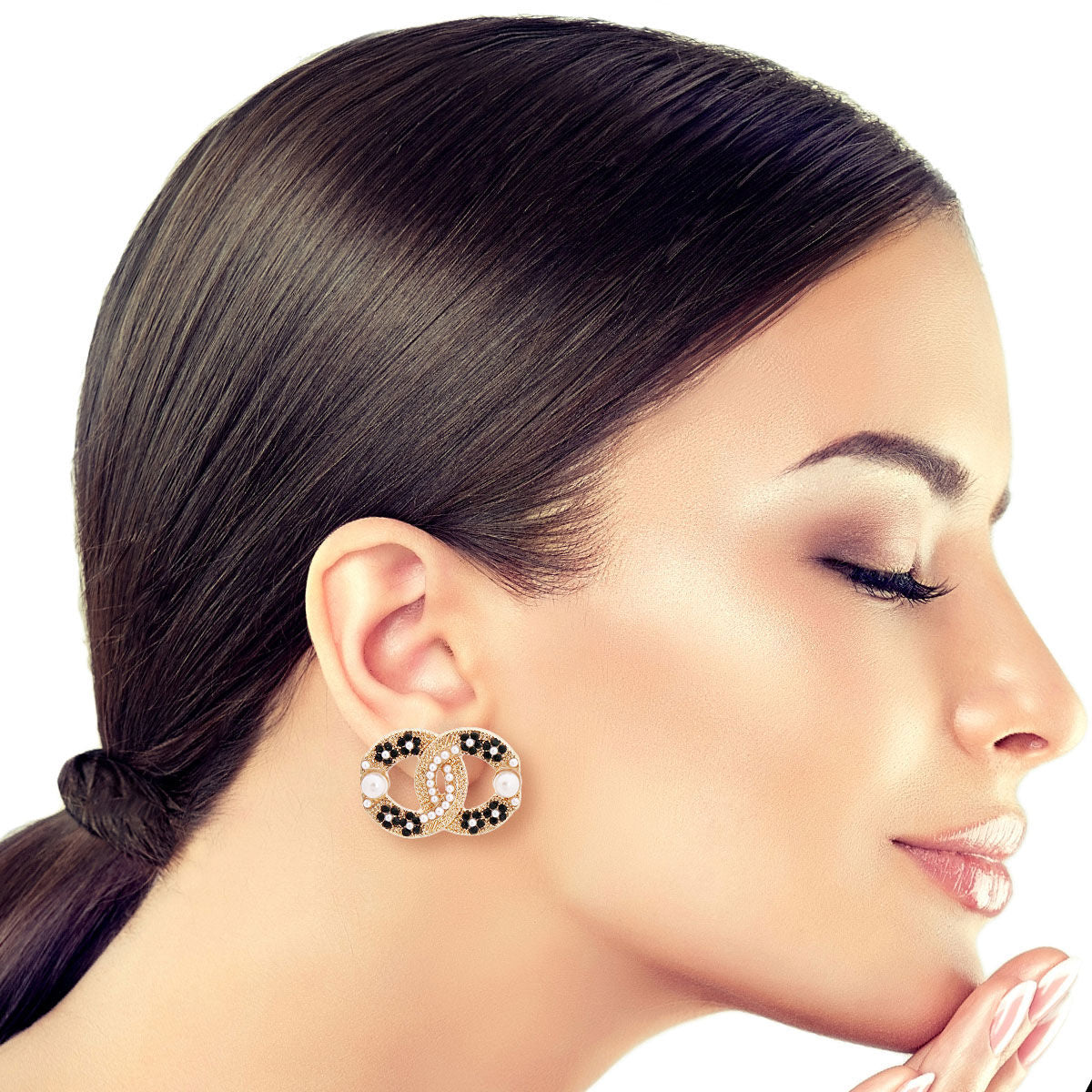Designer Black Flower Logo Studs|.85 inches - Premium Wholesale Jewelry from Pinktown - Just $9! Shop now at chiquestyles