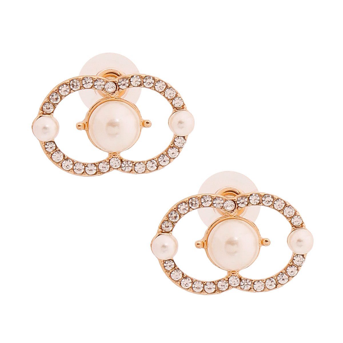 Designer Pearl Stone Logo Studs|.85 inches - Premium Wholesale Jewelry from Pinktown - Just $8! Shop now at chiquestyles