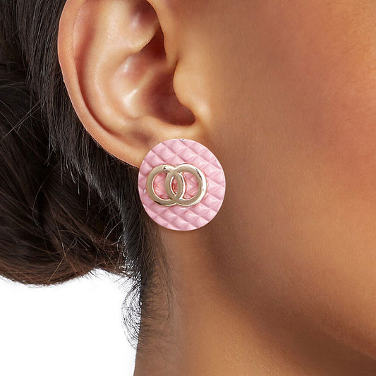 Pink Pastel Designer Style Quilted Studs|.85 inches - Premium Wholesale Jewelry from Pinktown - Just $7! Shop now at chiquestyles