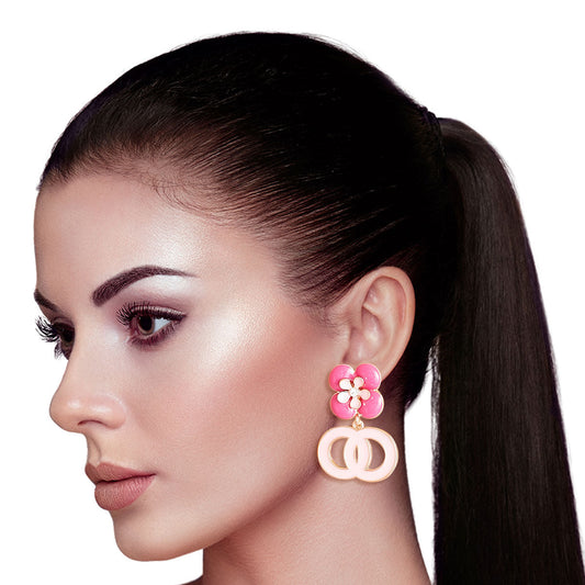 Pink Flower Designer Earrings|1.5 inches - Premium Wholesale Jewelry from Pinktown - Just $10! Shop now at chiquestyles