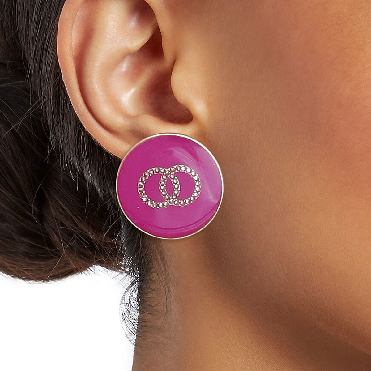 Fuchsia and Gold Designer Flat Studs|1 inch - Premium Wholesale Jewelry from Pinktown - Just $10! Shop now at chiquestyles