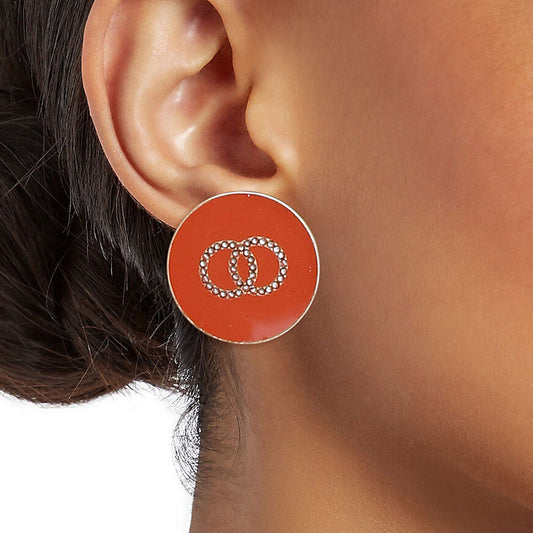 Orange and Gold Designer Flat Studs|1 inch - Premium Wholesale Jewelry from Pinktown - Just $10! Shop now at chiquestyles