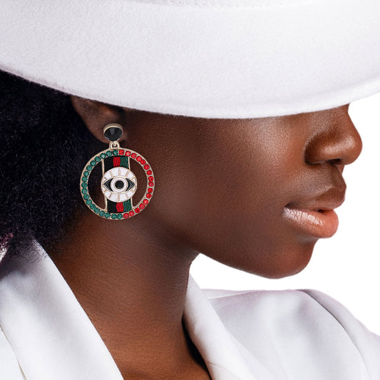 Designer Eye Striped Circle Earrings|1.75 inches - Premium Wholesale Jewelry from Pinktown - Just $12! Shop now at chiquestyles