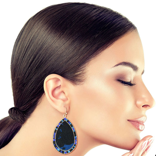 Blue Genuine Leather Bead Earrings|1.85 inches - Premium Wholesale Jewelry from Pinktown - Just $11! Shop now at chiquestyles