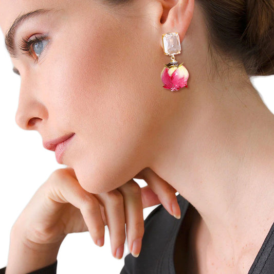 Purple Dried Rose Bud Earrings|1.5 inches - Premium Wholesale Jewelry from Pinktown - Just $13! Shop now at chiquestyles