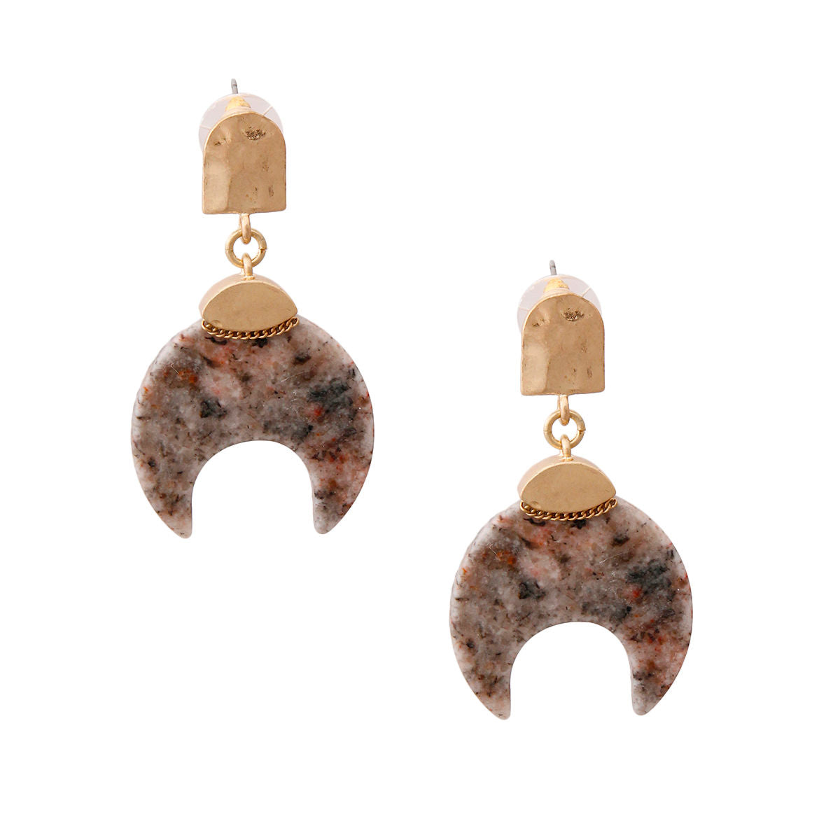 Gold Drop Earrings Featuring Natural Gray Stone Horn Shaped Detail|2.25 inches - Premium Wholesale Jewelry from Pinktown - Just $13! Shop now at chiquestyles