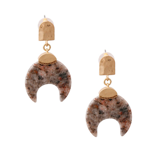 Gold Drop Earrings Featuring Natural Gray Stone Horn Shaped Detail|2.25 inches - Premium Wholesale Jewelry from Pinktown - Just $14! Shop now at chiquestyles