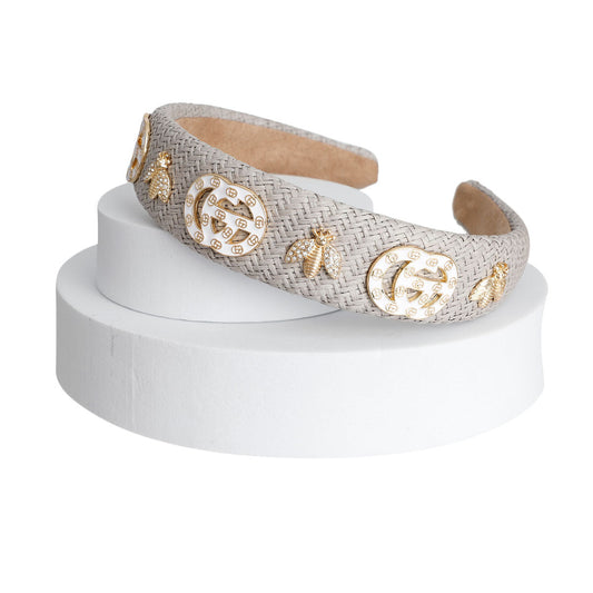 Gray Woven Raffia Designer Headband|Adjustable - Premium Wholesale Fashion Accessories from Pinktown - Just $21! Shop now at chiquestyles