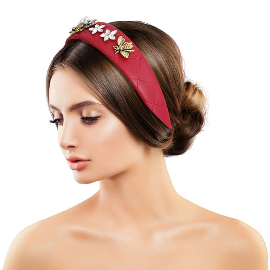 Designer Red Leather Bee Headband|Adjustable - Premium Wholesale Fashion Accessories from Pinktown - Just $17! Shop now at chiquestyles