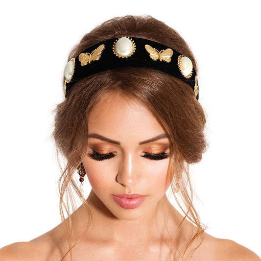 Black Pearl Butterfly Embellished Headband - Premium Wholesale Fashion Accessories from Pinktown - Just $16! Shop now at chiquestyles
