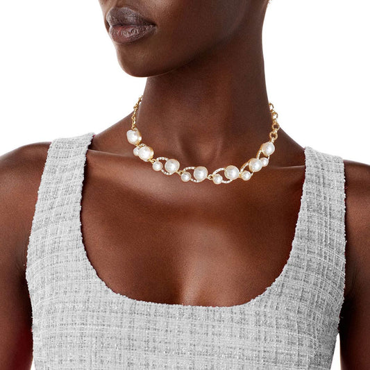 Cream Pearl Bling Gold Choker|16 inches - Premium Wholesale Jewelry from Pinktown - Just $14! Shop now at chiquestyles