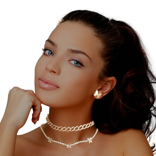 Gold Rhinestone Butterfly Station 2Pc Set|16 inches - Premium Wholesale Jewelry from Pinktown - Just $21! Shop now at chiquestyles