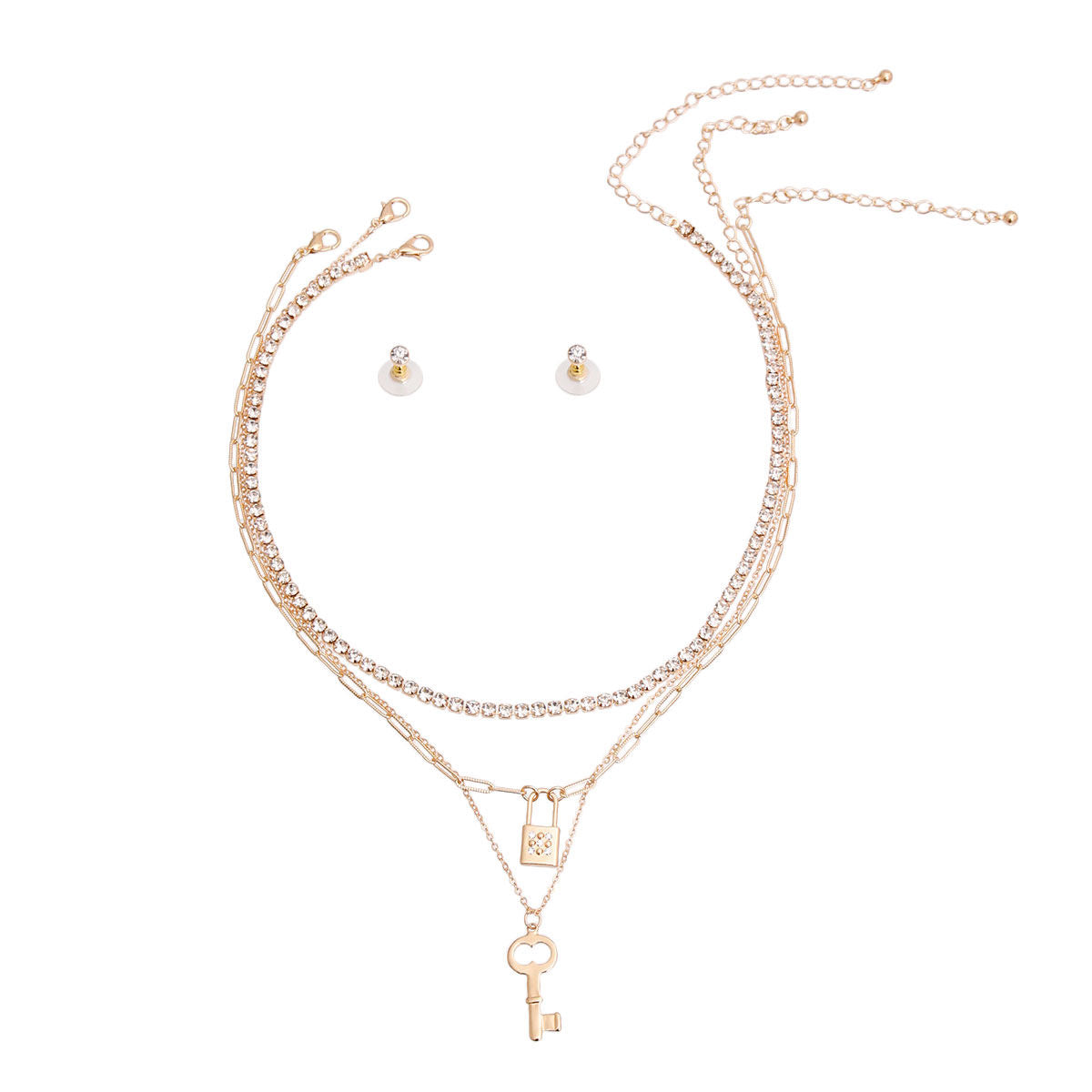 Gold 3 Layer Lock and Key Necklace|16 inches - Premium Wholesale Jewelry from Pinktown - Just $13! Shop now at chiquestyles
