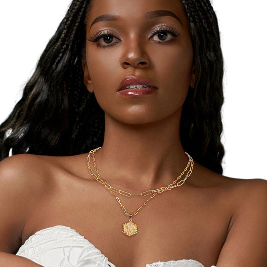 K Hexagon Initial Charm Necklace|17 inches - Premium Wholesale Jewelry from Pinktown - Just $13! Shop now at chiquestyles
