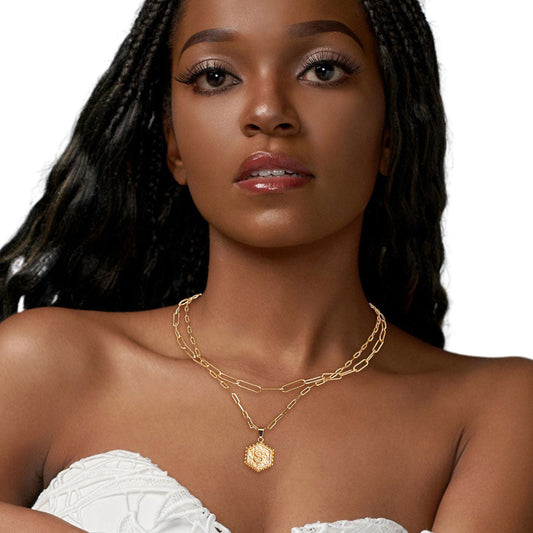 S Hexagon Initial Charm Necklace|17 inches - Premium Wholesale Jewelry from Pinktown - Just $13! Shop now at chiquestyles
