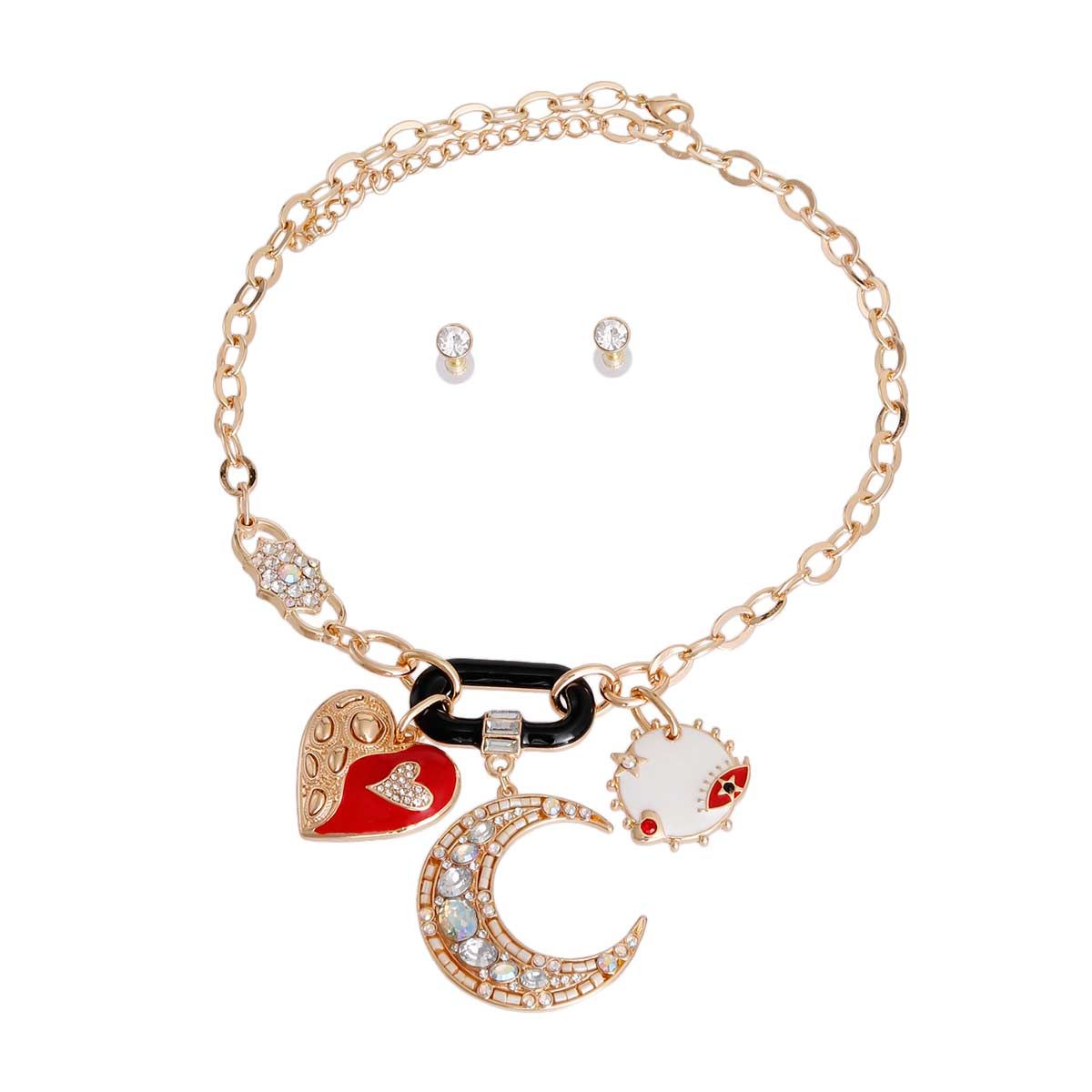 White Moon and Heart Charm Chain|22 inches - Premium Wholesale Jewelry from Pinktown - Just $19! Shop now at chiquestyles