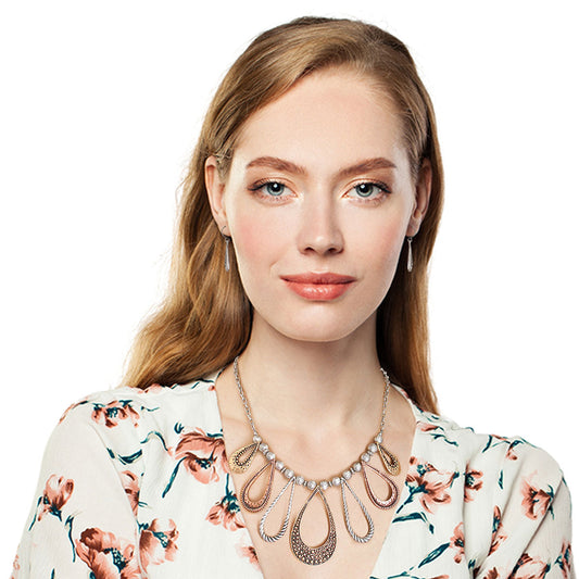 Mixed Metal Burnished Teardrop Necklace|18 inches - Premium Wholesale Jewelry from Pinktown - Just $12! Shop now at chiquestyles