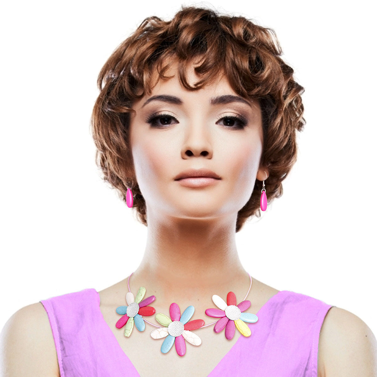 Multi Color Triple Flower Wire Collar|17 inches - Premium Wholesale Jewelry from Pinktown - Just $12! Shop now at chiquestyles