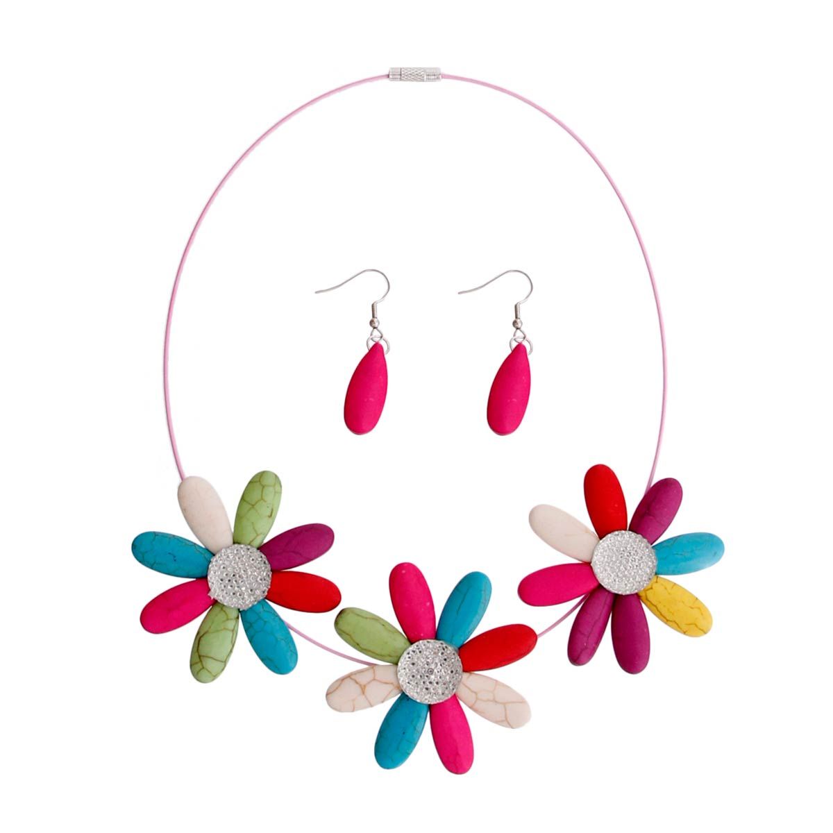 Multi Color Triple Flower Wire Collar|17 inches - Premium Wholesale Jewelry from Pinktown - Just $12! Shop now at chiquestyles