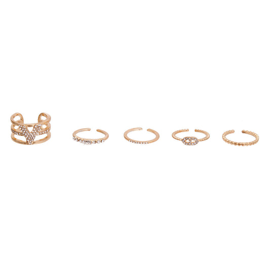 Gold Designer 5 Pcs Rings|Adjustable - Premium Wholesale Jewelry from Pinktown - Just $11! Shop now at chiquestyles