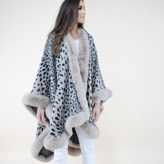 Shawl Cape Ruana Beige Cheetah Fur Wrap for Women|32 x 45 inches - Premium Wholesale Fashion Accessories from Pinktown - Just $76! Shop now at chiquestyles