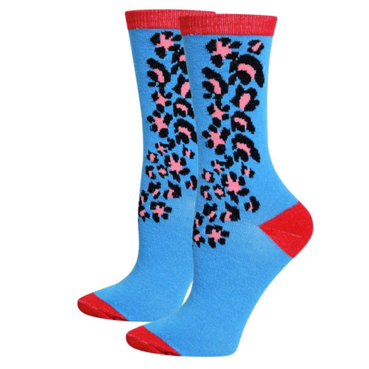 Blue Red Cheetah Crew Socks|One Size - Premium Wholesale Fashion Accessories from Pinktown - Just $4! Shop now at chiquestyles