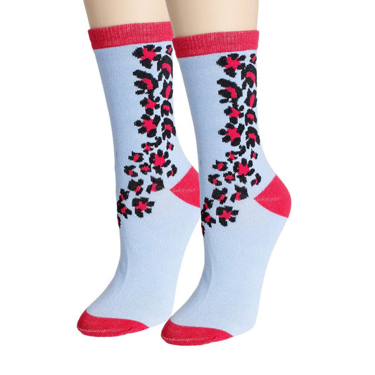 Light Blue Pink Cheetah Crew Socks|One Size - Premium Wholesale Fashion Accessories from Pinktown - Just $4! Shop now at chiquestyles